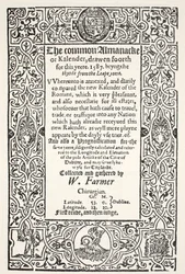 Double almanach (commun et nouveau) et prognostication pour Dublin pour 1587, par W. Farmer, imprimée par Watkins et Roberts, 1587