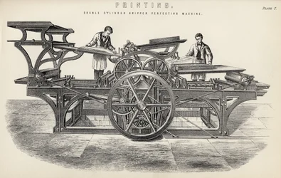 Machine à retiration à pinces et à double cylindre, tirée de The National Encyclopaedia, publiée par William Mackenzie, Londres, fin du XIXe siècle