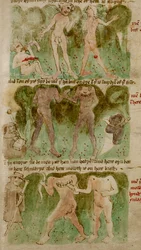 Dessins des races monstrueuses dans le royaume de Dondun, y compris les cyclopes, les géants cannibales et les blemmyae, illustration des 