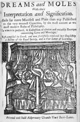 Rêves et taupes, page de titre, vers 1750