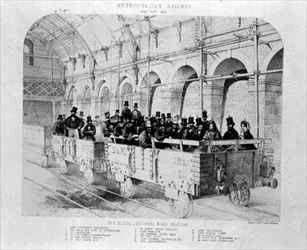 Station Edgware Road lors du voyage inaugural du Metropolitan Railway, 24 mai 1862
