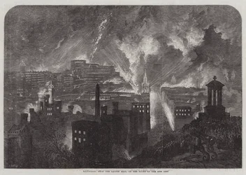 Édimbourg, depuis Calton Hill, la nuit du 10 (gravure)