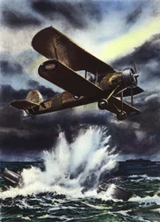 Fairey Swordfish coulant un sous-marin dans la mer du Nord