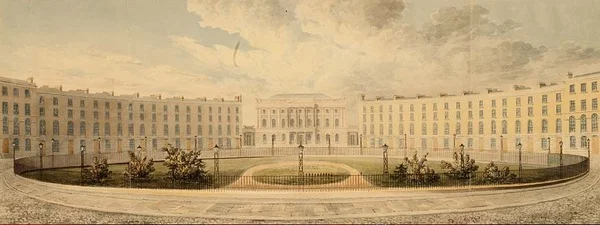Finsbury Circus Regardant vers le Nord vers London Institution, c.1820
