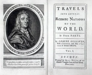 Frontispice et page de titre de Les Voyages de Gulliver de Jonathan Swift, 1726