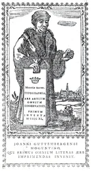 Frontispice de Johannes Gutenberg de A Concise History of the Origin and Progress of Printing par Philip Luckombe, publié en 1770
