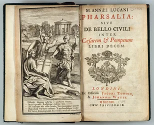 Frontispice de Pharsalia ou La Guerre Civile entre César et Pompée par Marcus Annaeus Lucan (AD 39-65) gravé par J. Cole, 1719