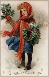 Fille vendant du houx et des couronnes de Noël
