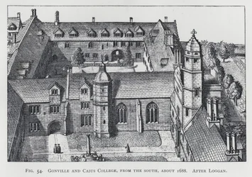 Gonville and Caius College, du sud, vers 1688, d