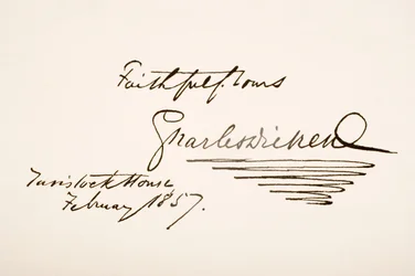 Écriture et signature de Charles Dickens, 1857
