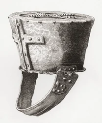 Casque, du château de Pomeroy, Angleterre, datant de c.12ème siècle, tiré de L