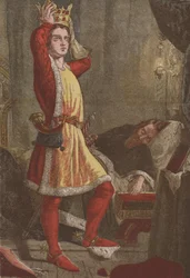 Henri, prince de Galles, le futur roi Henri V, essayant la couronne de son père