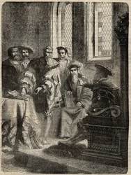Henri VIII et son Conseil ordonnant la traduction de la Bible en anglais - 1538 - gravure de "Histoire de l