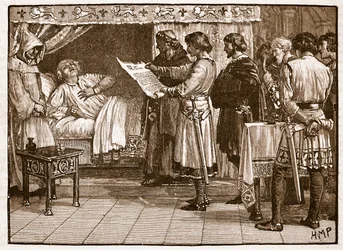Henri recevant la nouvelle de la trahison de Jean, illustration de Cassells Illustrated History of England