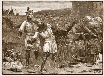 Héroïsme de St. Clair au siège du château de Bridgnorth, illustration de Cassells Illustrated History of England
