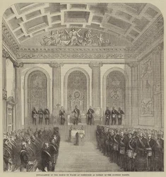 Installation du prince de Galles à Édimbourg en tant que patron des maçons écossais (gravure)