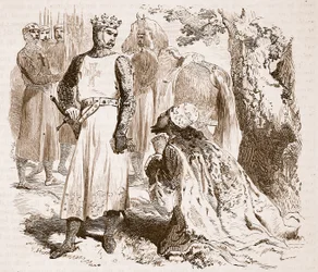 Isaac de Chypre suppliant pour la libération de sa fille, illustration de Cassells Illustrated History of England