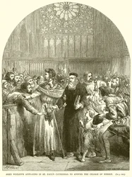 Jean Wycliffe apparaissant à la Cathédrale Saint-Paul pour répondre à l