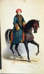 Lady Hester Lucy Stanhope (1776-1839) en tenue arabe, illustration de ses Mémoires, Londres, 1845
