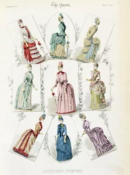Dernières modes parisiennes, neuf robes de jour dans une planche de mode d