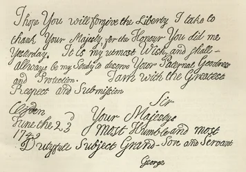 Lettre de George III à son grand-père le roi, 23 juin 1749, publiée dans 