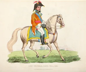 Lieutenant-général Lord Hill KB, publié par Richard Evans, gravé par Romney, illustration de An Historical Account of the Battle of Waterloo par William Mudford, 1816