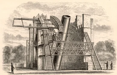 Le Grand Télescope Réflecteur de Lord Rosse, tiré de A Handbook of Descriptive Astronomy par George F. Chambers, publié à Oxford, 1890