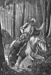 Luther attaqué par des cavaliers masqués dans la forêt de Thuringe, illustration de L