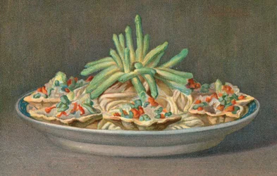 Macédoines en étuis avec asperges (litho couleur)