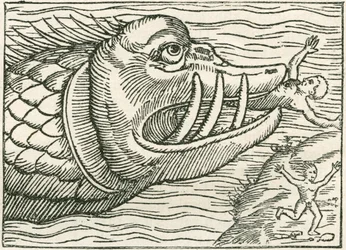 Homme dévoré par un serpent de mer. Illustration trouvée en marge d