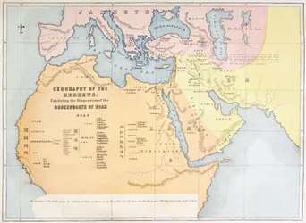 Carte montrant la géographie des Hébreux et la dispersion des descendants de Noé