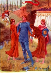Chevalier médiéval, Morning Star se préparant pour la bataille. Illustration en couleur de l