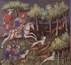 Aristocrates médiévaux chassant des renards