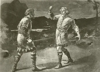 M. Alexander en Macduff et M. Irving en Macbeth (gravure)