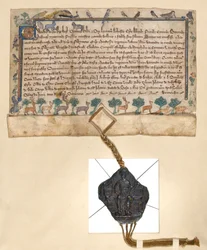 Ms.46-1980 Charte de Free Warren, concession de droits de chasse par Édouard Ier à Roger de Pilkington, c.1291