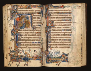 David priant, initiale historiée du Psautier de Macclesfield, Usage de Sarum, East Anglia, vers 1330