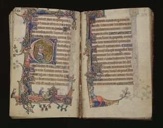Ms 1-2005, ff.207v-208r : Isaïe priant, initiale historiée du Psautier de Macclesfield, Usage de Sarum, East Anglia, vers 1330