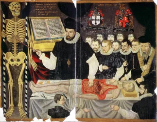 Ms Hunter 364 Top v14 fol.59 Frontispice, conférence de John Bannister avec dissection