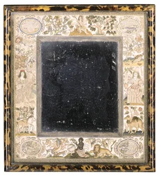 Miroir brodé avec des personnifications des continents