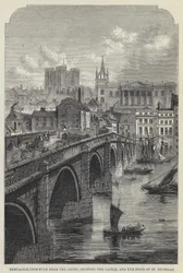 Newcastle-upon-Tyne depuis le Sud, montrant le Château et la Flèche de Saint-Nicolas (gravure)