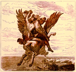 Persée sur le cheval ailé Pégase, avec la tête de Méduse, illustration de L