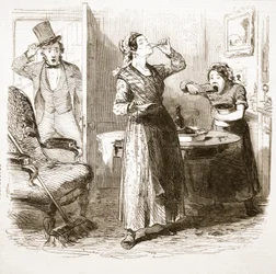 Croquis pittoresques de Londres : La maison de pension, de The Illustrated London News, 1849