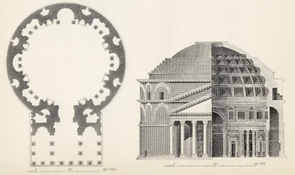 Plan et élévation du Panthéon de Rome, tirés de The National Encyclopaedia, publiée par William Mackenzie, Londres, fin du XIXe siècle