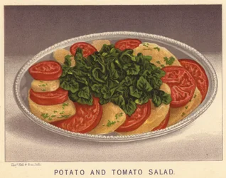 Salade de pommes de terre et de tomates (lithographie couleur)