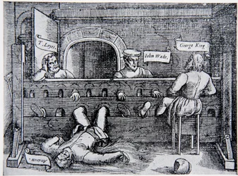 Prisonniers dans la tour des Lollards, de Acts and Monuments par John Foxe (1516-87), 1563, illustration de The History of the Nation