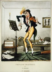 Pratique privée ou Un solo à la maison, gravé par Henry Pyall (1795-1833), publié par Thomas McLean, Londres