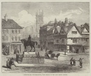 Queen-Square, Wolverhampton, avec statue du défunt prince consort (gravure)