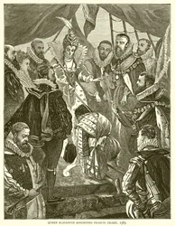 La reine Élisabeth anoblissant Francis Drake, 1585