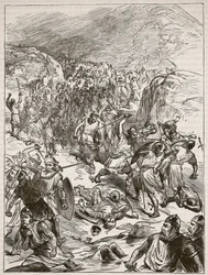 Repousse des Anglais à Corwen, illustration de Cassells Illustrated History of England