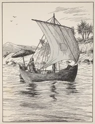 Robinson Crusoé sur son bateau, illustration de L